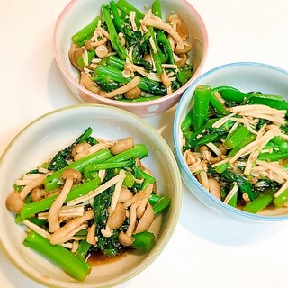 旨し☆アスパラ菜とエノキとしめじの胡麻和え